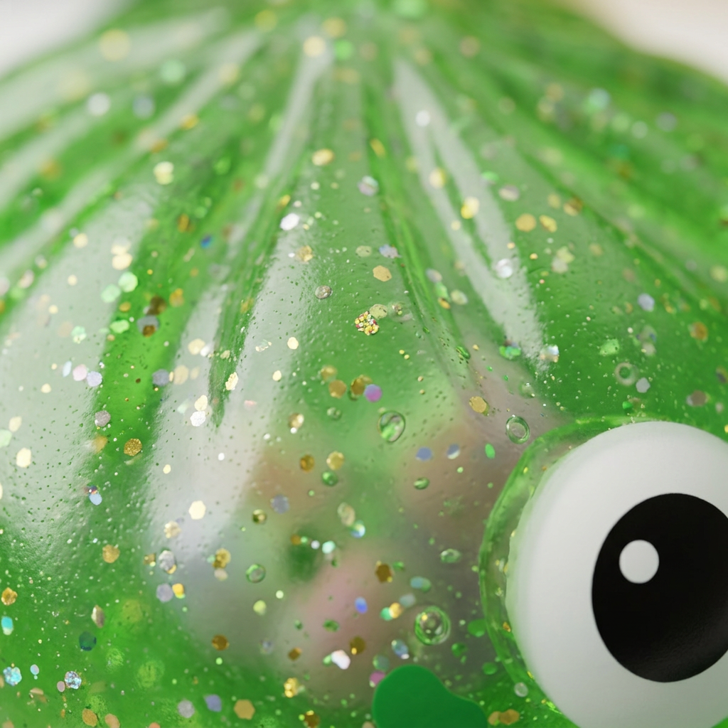 Squishy Dumpling Monster Halloween Verde Glitter — primer plano macro de la textura