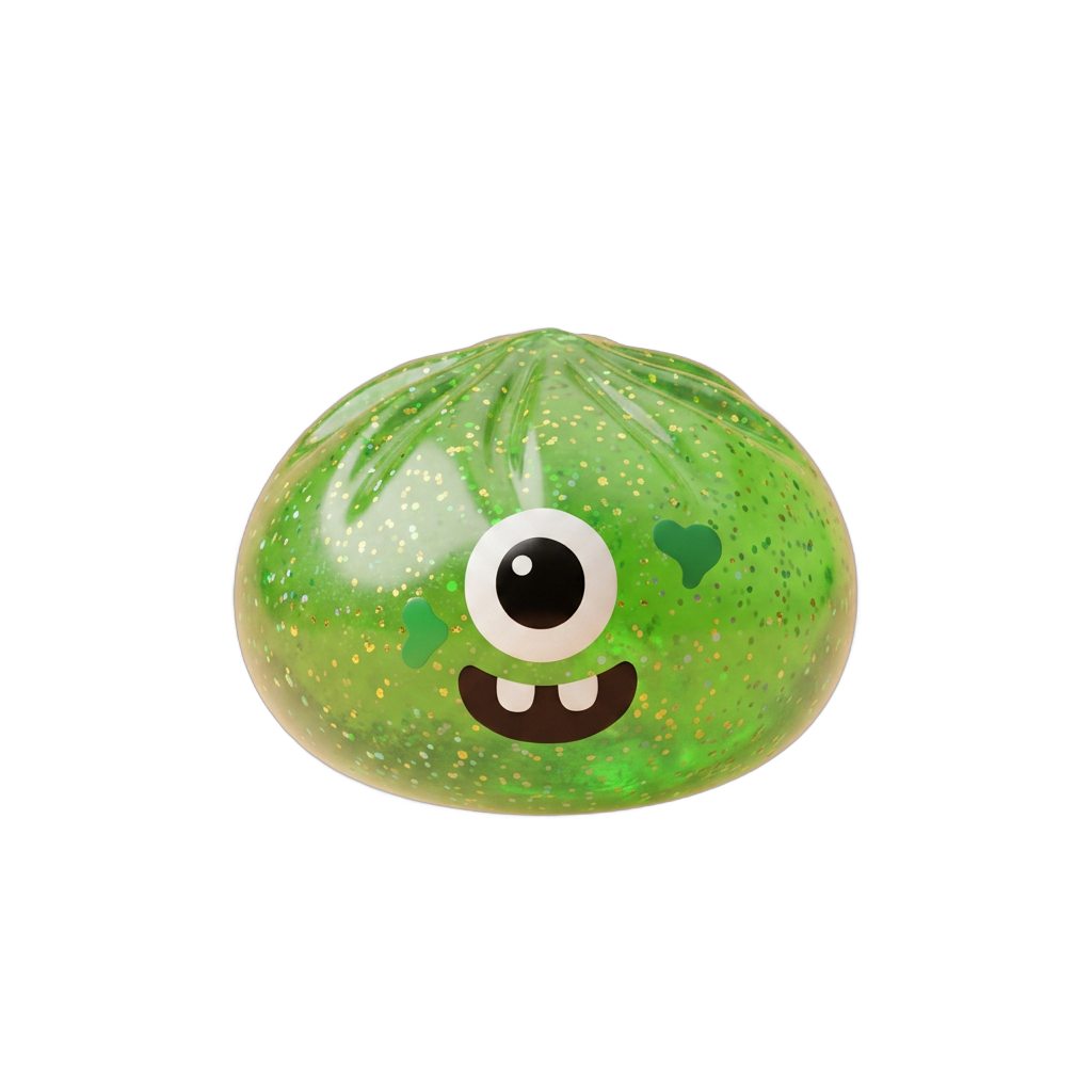 Squishy Dumpling Monster Halloween Verde Glitter — squishy antiestrés slow-rise