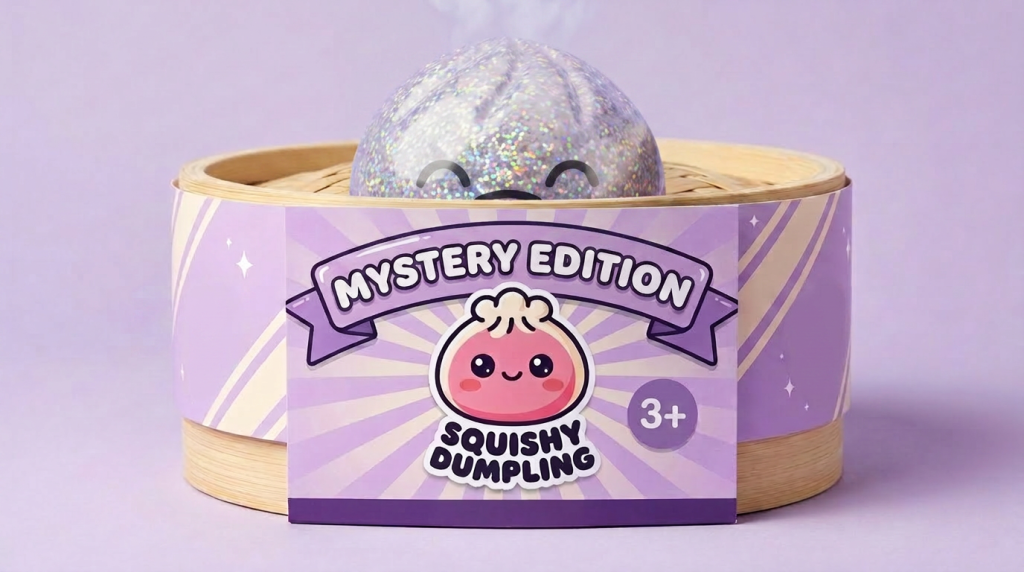 Rare Dumpling Squishy Mystery Coleccionable en su cesta de vapor de bambú