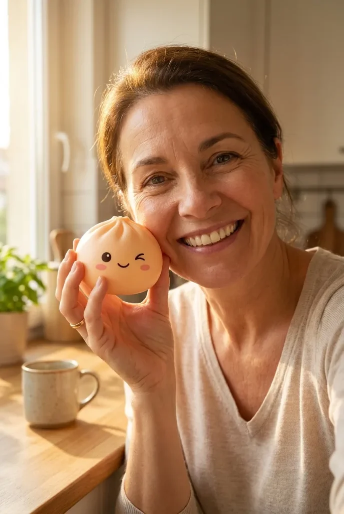 Rare Dumpling Squishy Mystery Coleccionable cerca de la cara