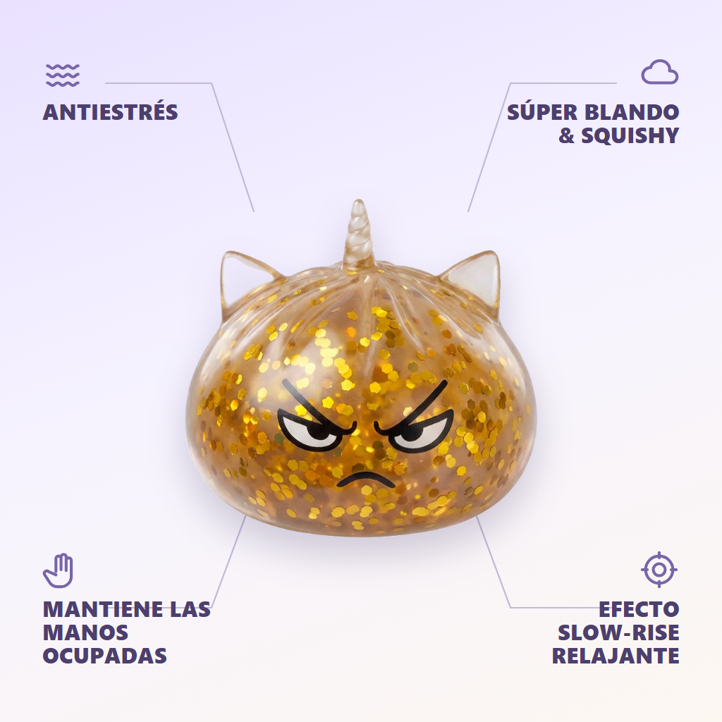Glitter Dumpling Squishy Rare Unicornio Mágico — antiestrés, ultra blando, efecto slow-rise