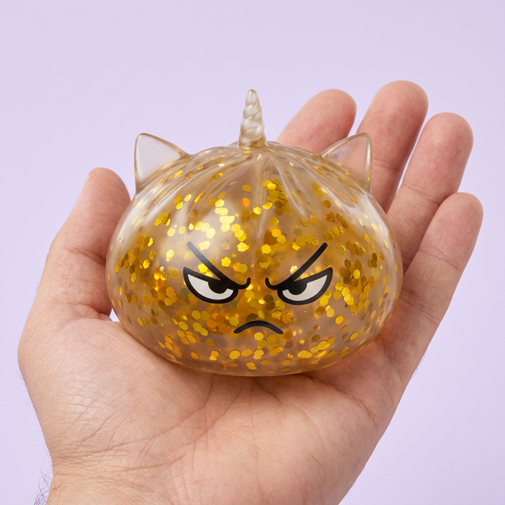 Glitter Dumpling Squishy Rare Unicornio Mágico en la mano, tamaño real