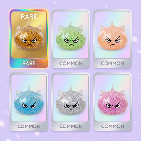 Glitter Dumpling Squishy Rare Unicornio Mágico — tabla de rarezas (común, raro, ultra raro)