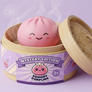 Mystery Dumpling Squishy Caja Sorpresa en su cesta de vapor de bambú