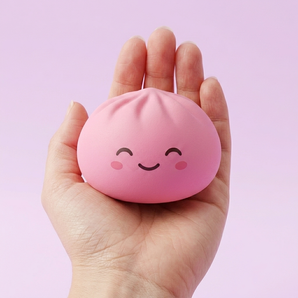 Mystery Dumpling Squishy Caja Sorpresa en la mano, tamaño real