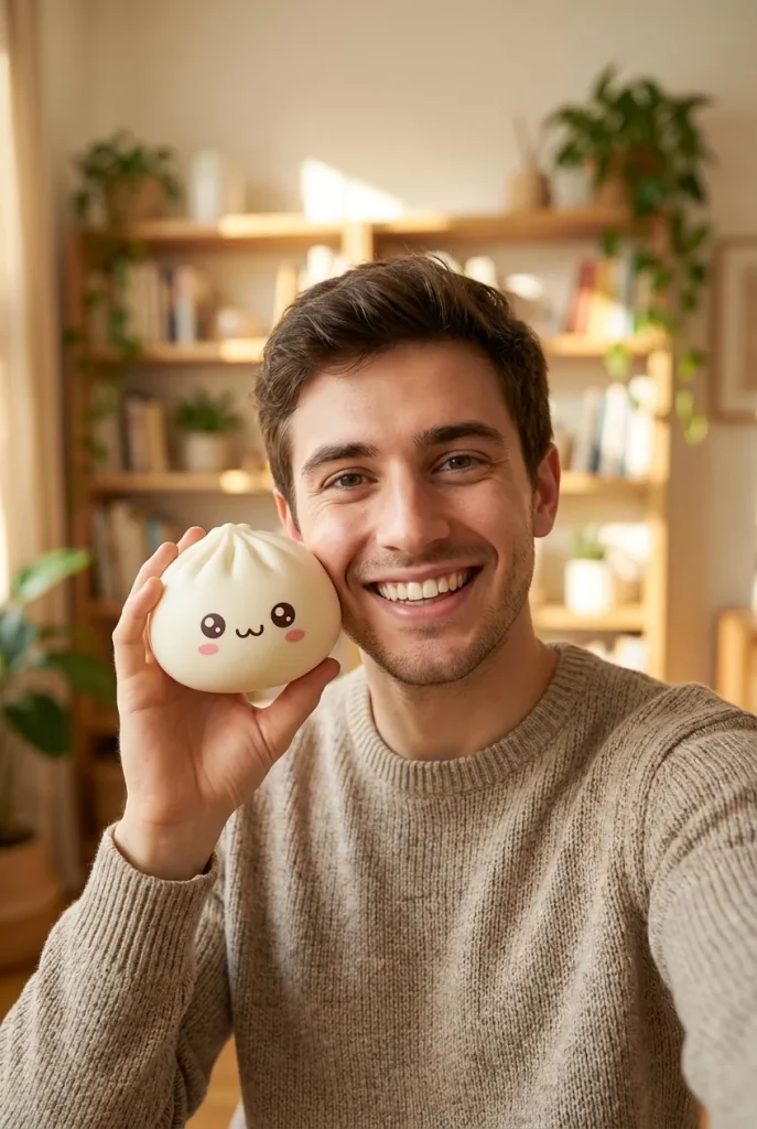 Mystery Dumpling Squishy Caja Sorpresa cerca de la cara