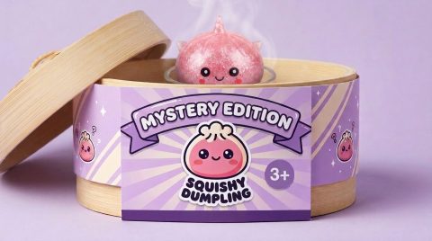 Mystery Dumpling Squishy Glitter Unicornio en su cesta de vapor de bambú