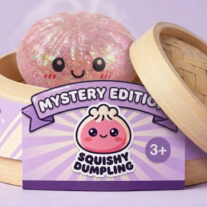 Dumplings Squishy Glitter Sorpresa en su cesta de vapor de bambú