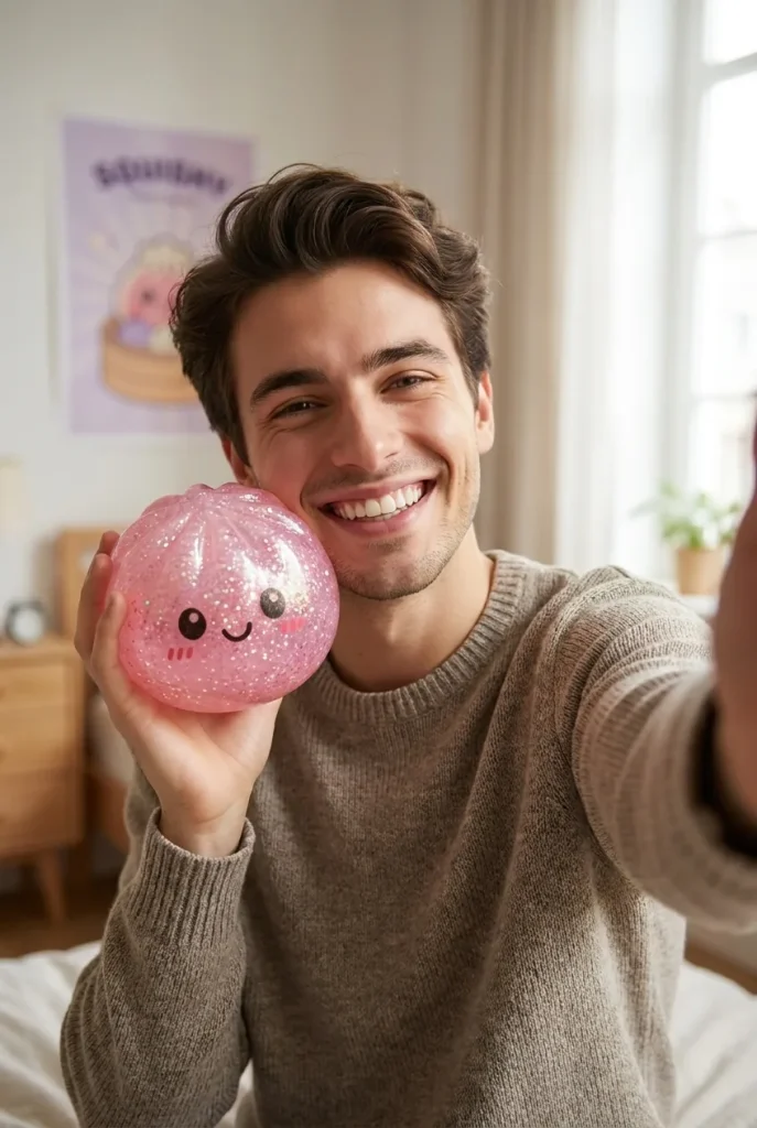 Dumplings Squishy Glitter Sorpresa cerca de la cara