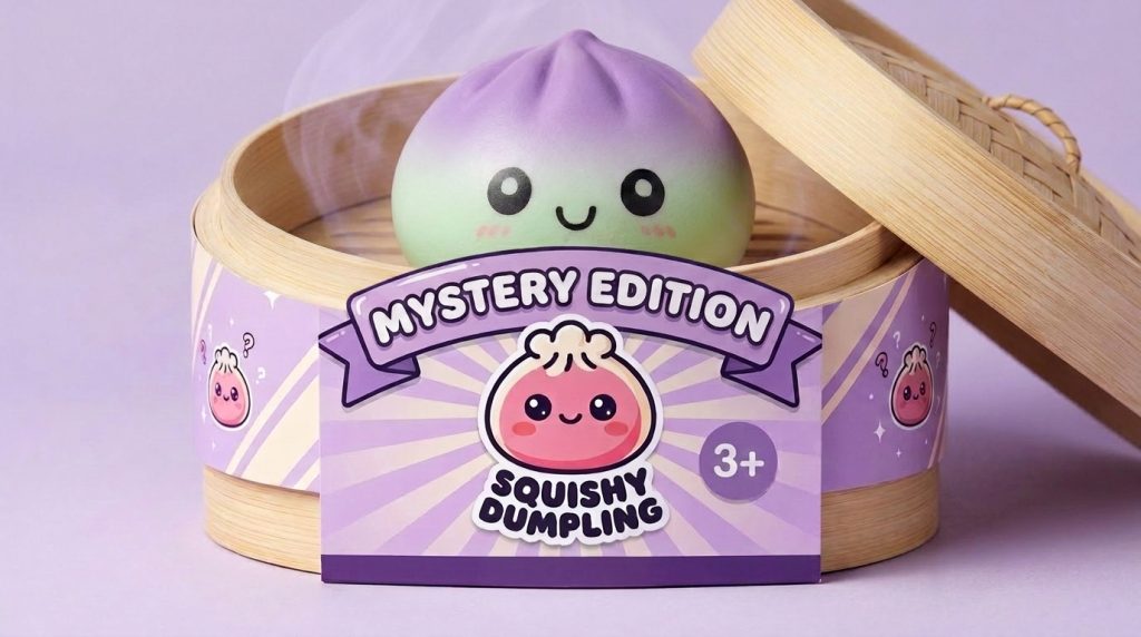 Dumpling Squishy Ombre Mystery Degradado en su cesta de vapor de bambú