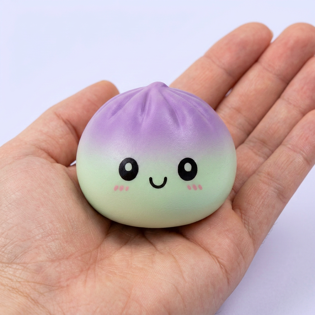 Dumpling Squishy Ombre Mystery Degradado en la mano, tamaño real