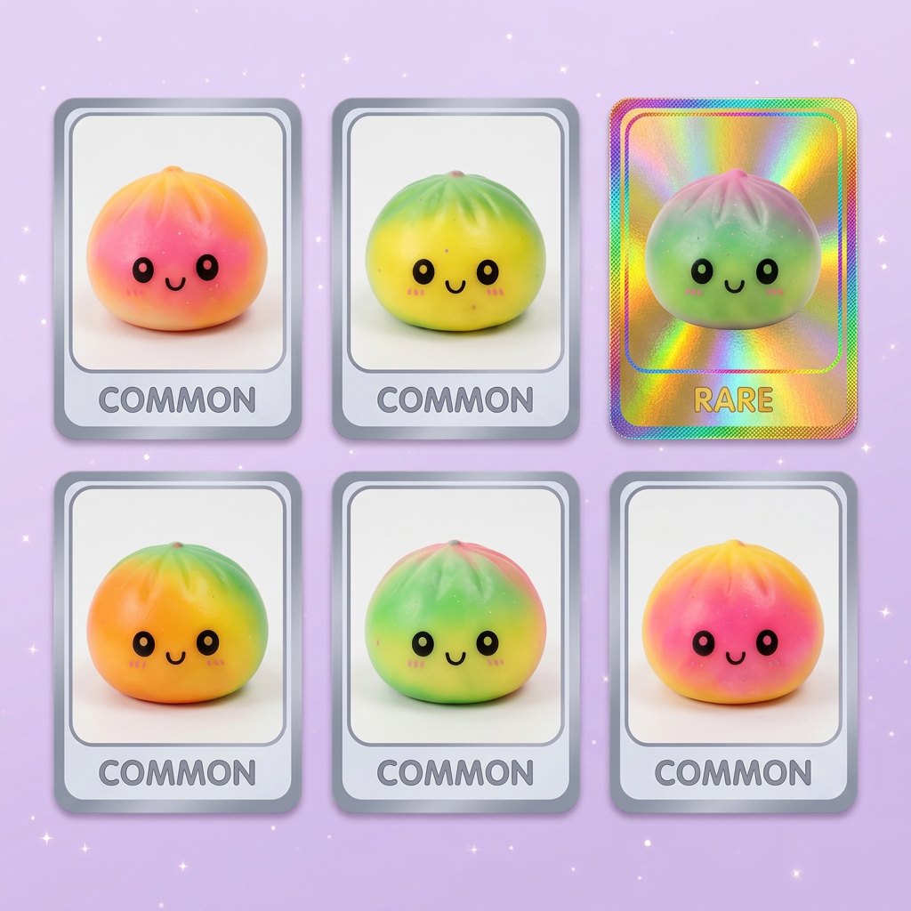 Dumpling Squishy Ombre Mystery Degradado — tabla de rarezas (común, raro, ultra raro)