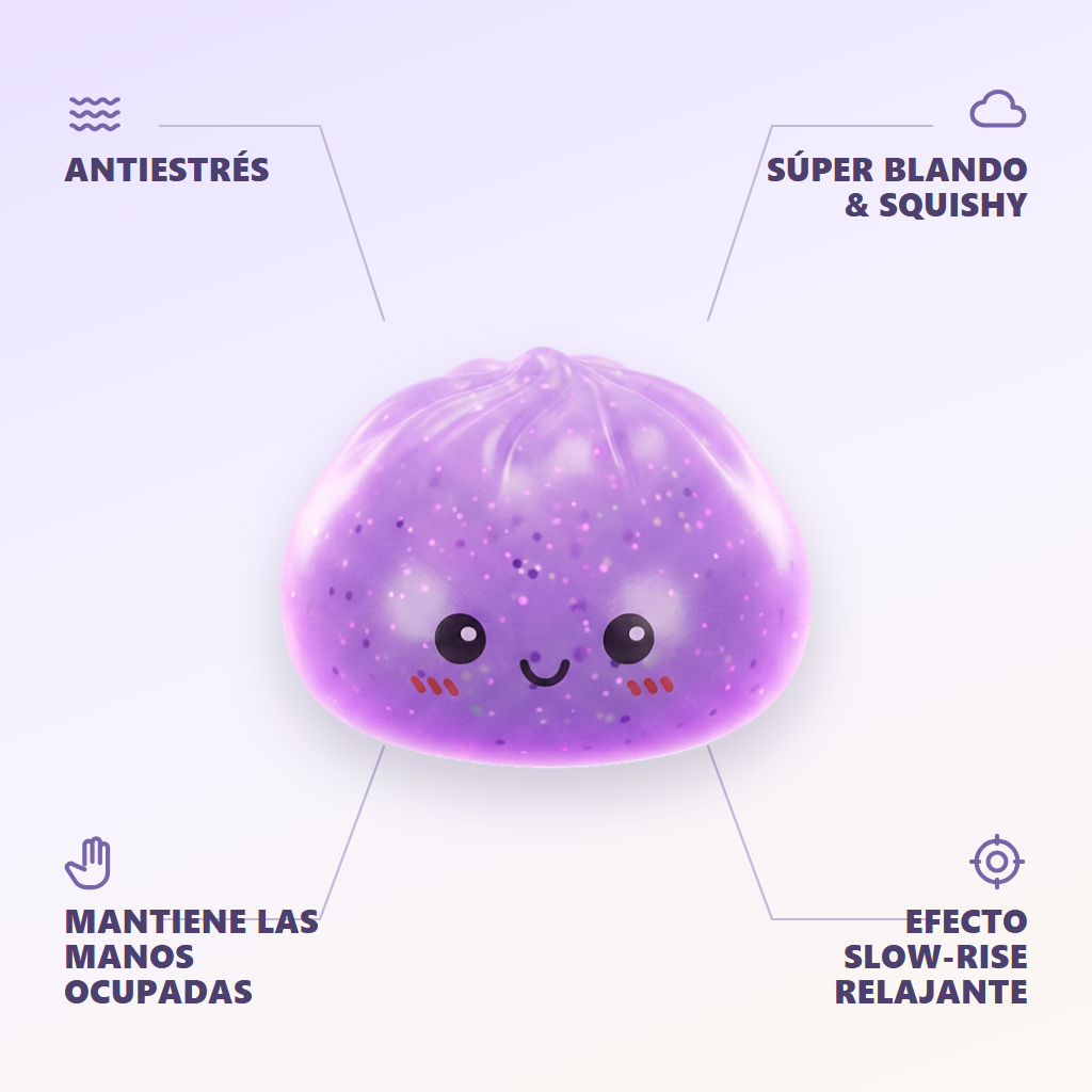 Dumpling Squishy Mystery Glow in the Dark con Purpurina — antiestrés, ultra blando, efecto slow-rise