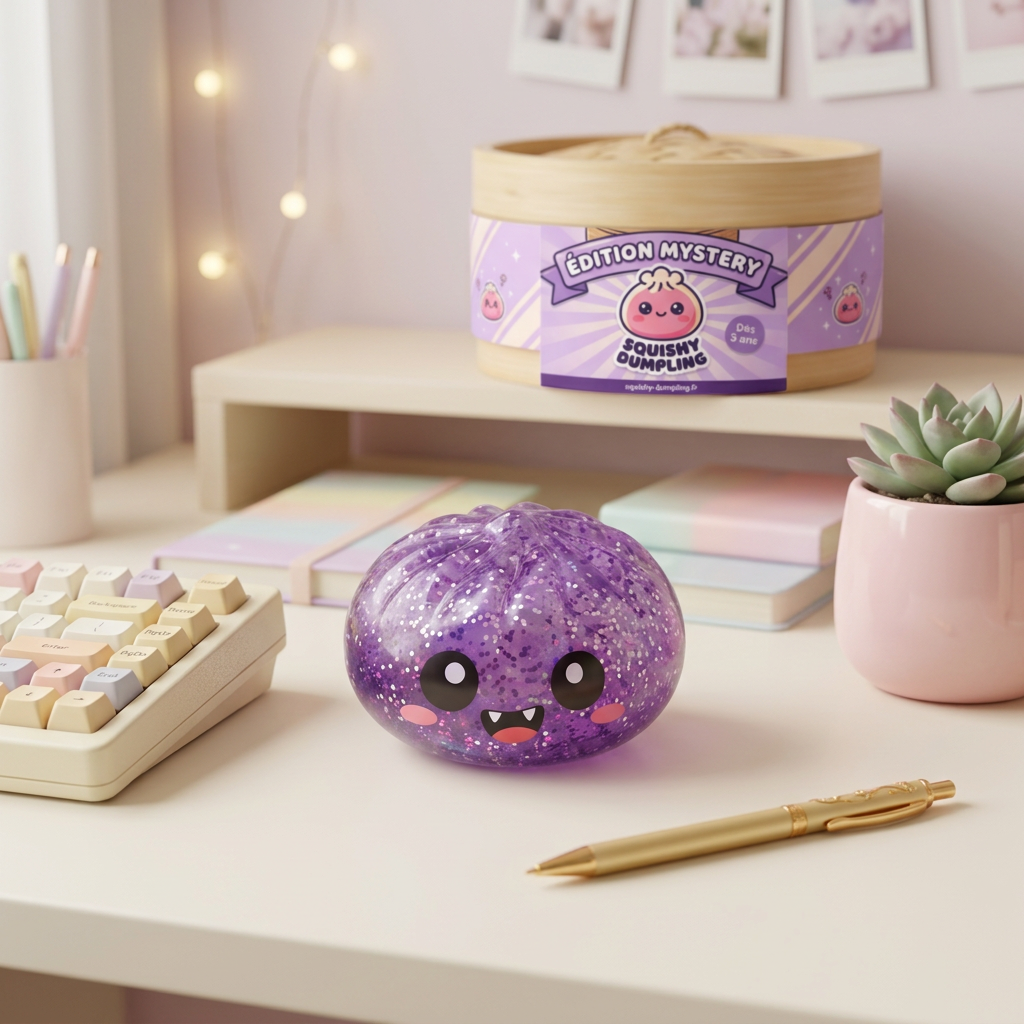 Squishy Dumpling Mystery Halloween Caja Sorpresa en un ambiente de escritorio