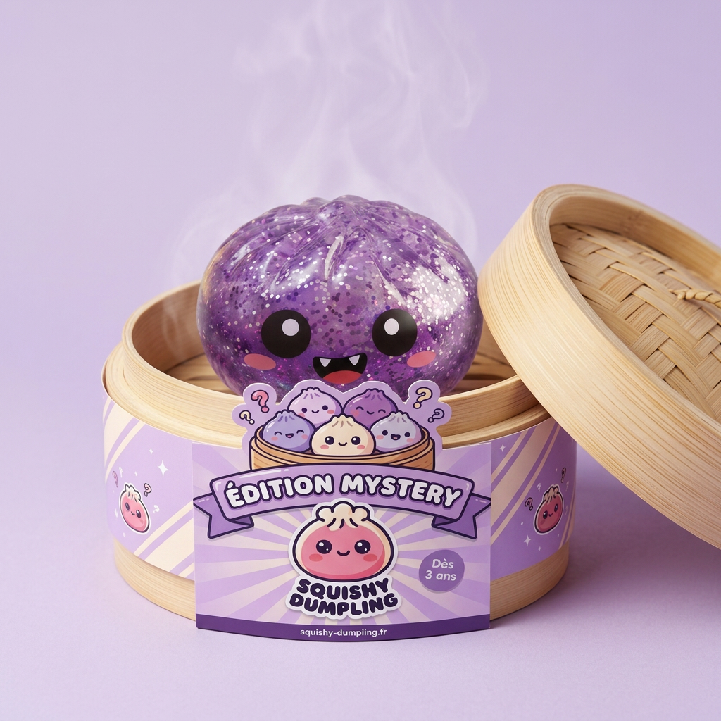 Squishy Dumpling Mystery Halloween Caja Sorpresa en su cesta de vapor de bambú