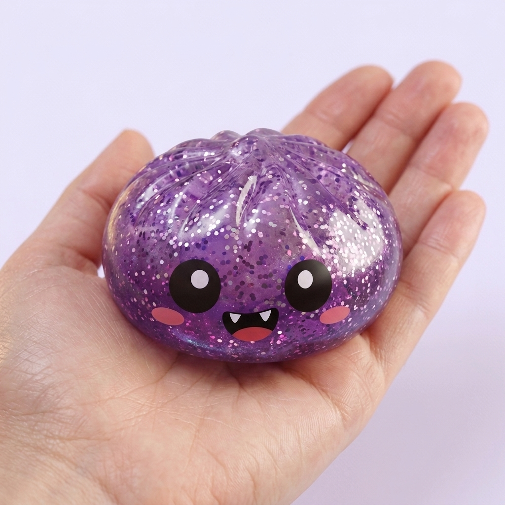 Squishy Dumpling Mystery Halloween Caja Sorpresa en la mano, tamaño real