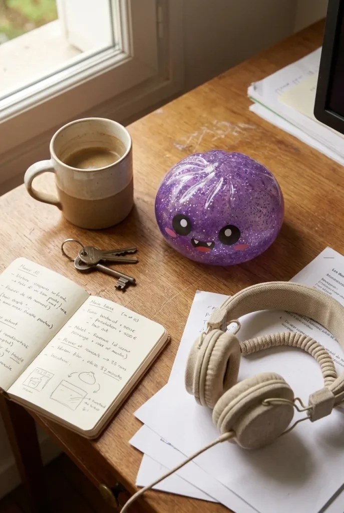 Squishy Dumpling Mystery Halloween Caja Sorpresa en un escritorio