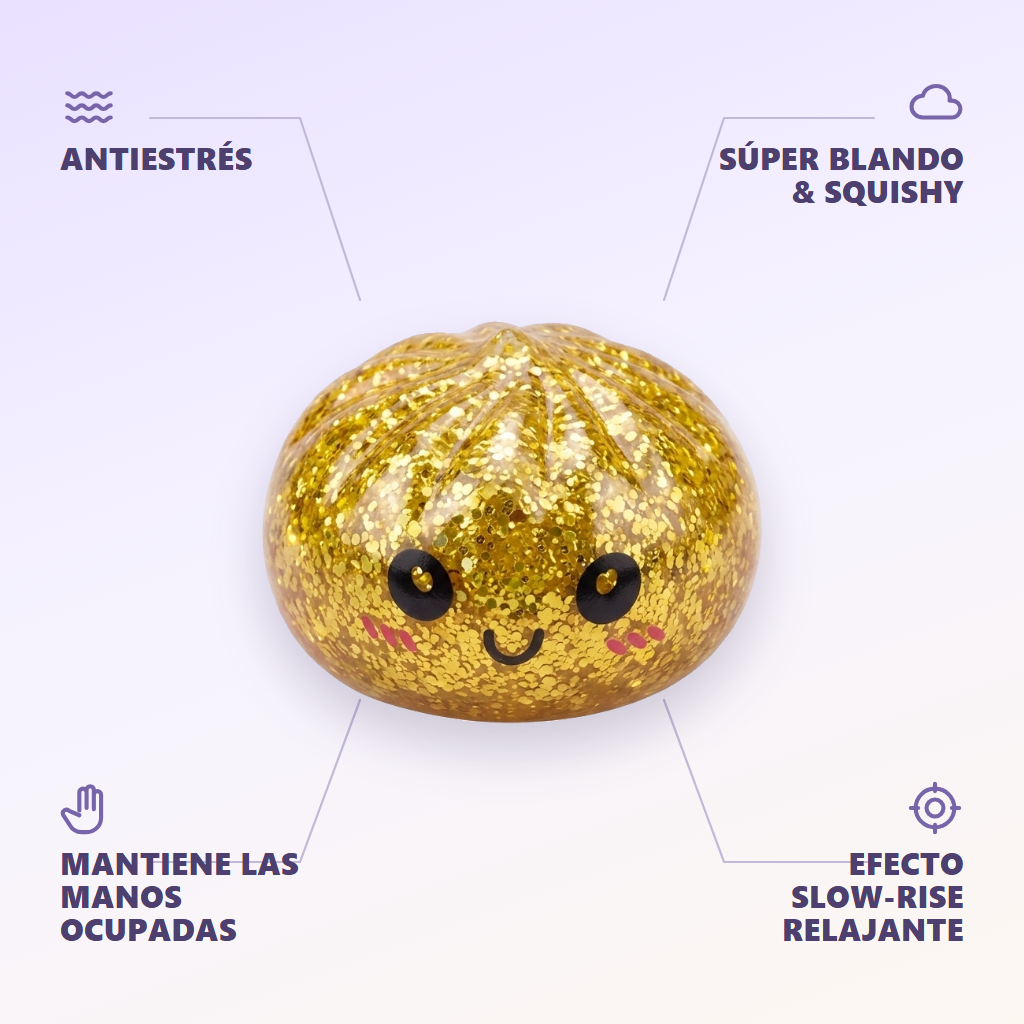 Squishy Dumpling Mystery Glitter Mini Set Bambú — antiestrés, ultra blando, efecto slow-rise