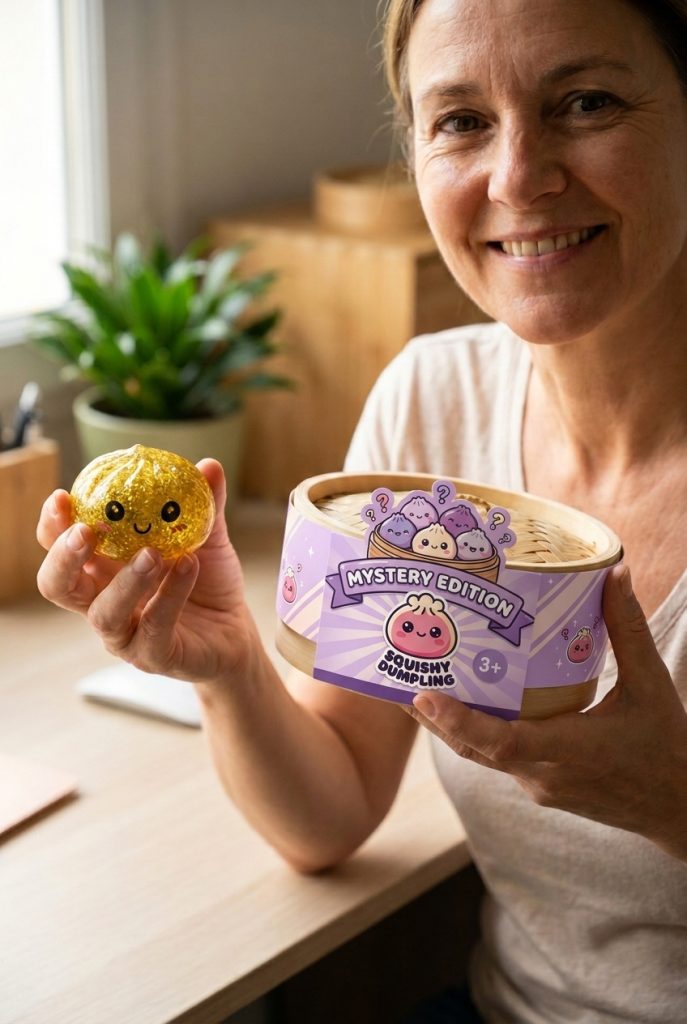 Squishy Dumpling Mystery Glitter Mini Set Bambú con su cesta de vapor de bambú