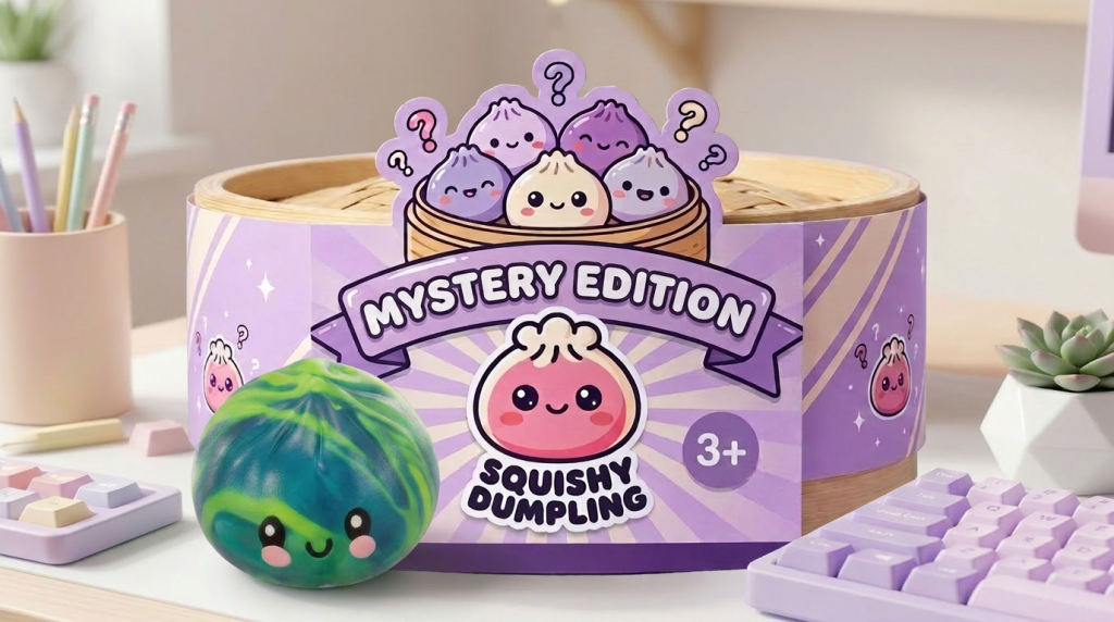 Dumpling Squishy Mystery Tie Dye Mini en un ambiente de escritorio