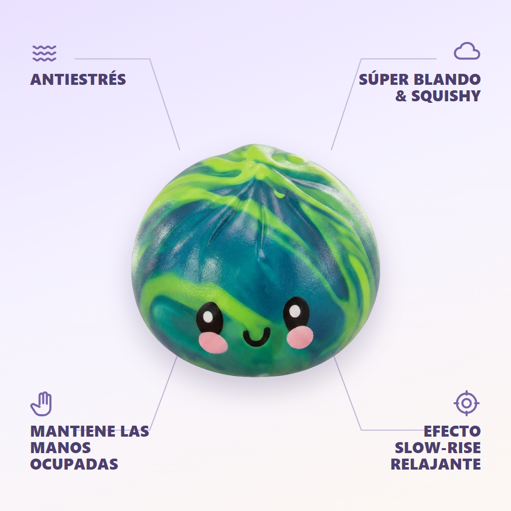 Dumpling Squishy Mystery Tie Dye Mini — antiestrés, ultra blando, efecto slow-rise