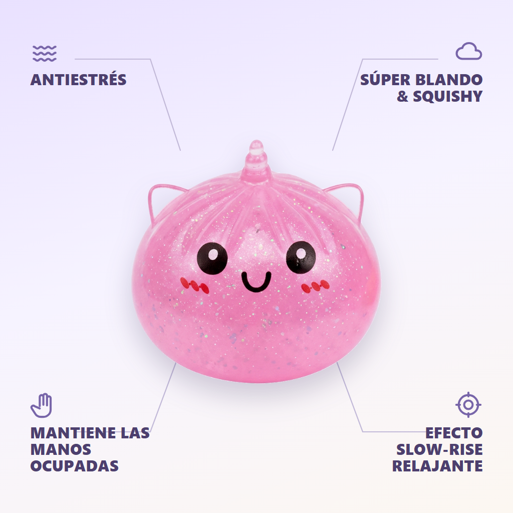 Dumpling Squishy Unicornio Mystery Mini — antiestrés, ultra blando, efecto slow-rise
