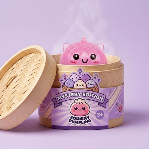 Dumpling Squishy Unicornio Mystery Mini en su cesta de vapor de bambú