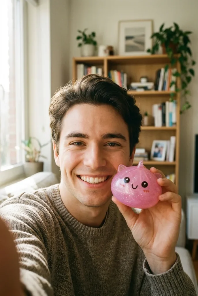 Dumpling Squishy Unicornio Mystery Mini cerca de la cara