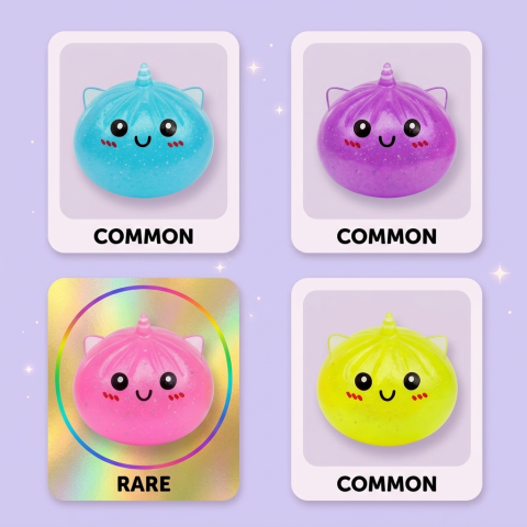Dumpling Squishy Unicornio Mystery Mini — tabla de rarezas (común, raro, ultra raro)