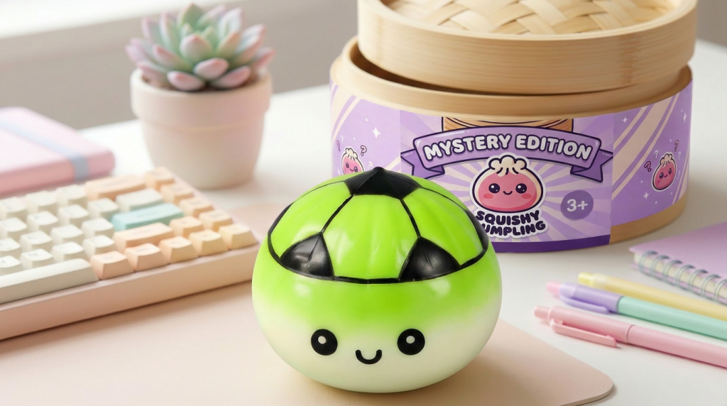Mystery Dumpling Squishy Edición Fútbol en un ambiente de escritorio