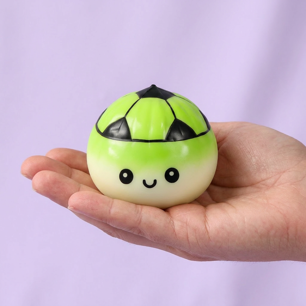 Mystery Dumpling Squishy Edición Fútbol en la mano, tamaño real
