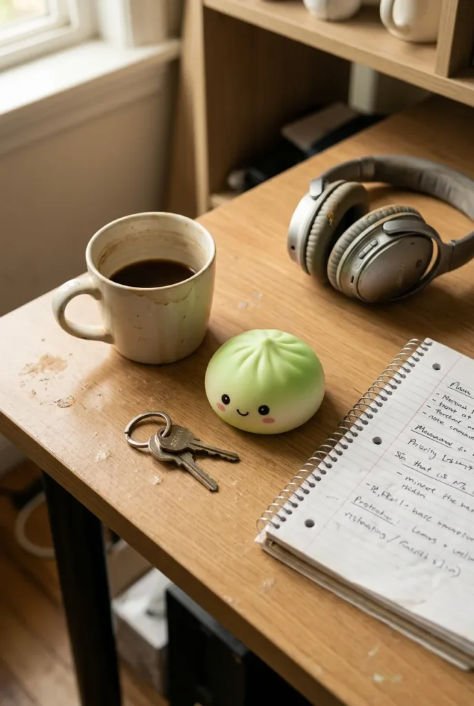 Mystery Dumpling Squishy Edición Fútbol en un escritorio