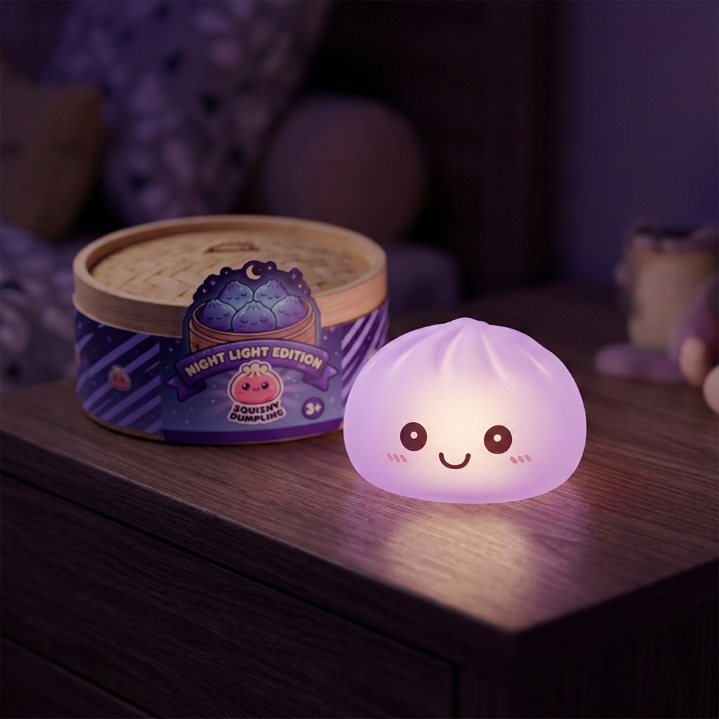 Mystery Squishy Dumpling Luminoso en un ambiente de escritorio