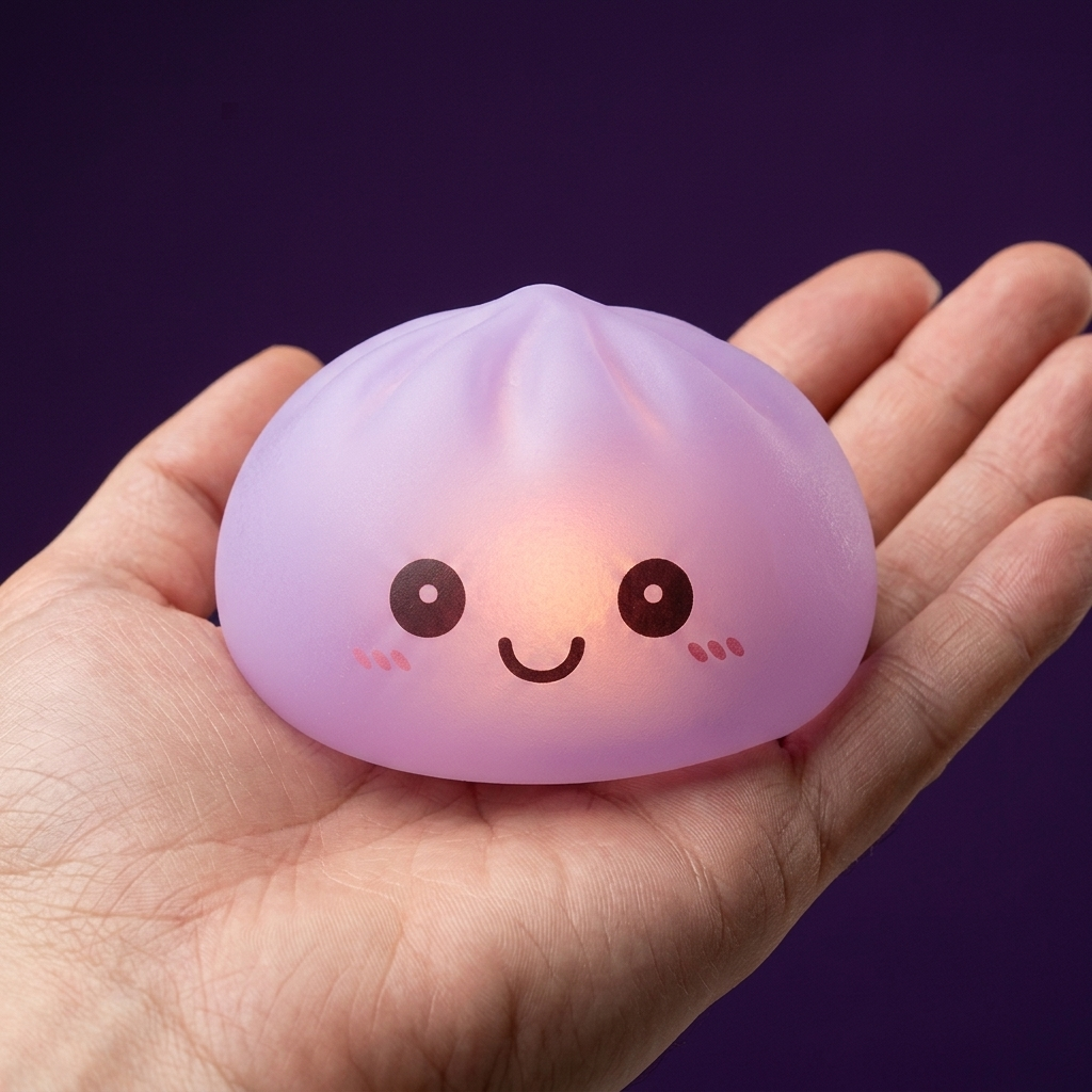 Mystery Squishy Dumpling Luminoso en la mano, tamaño real