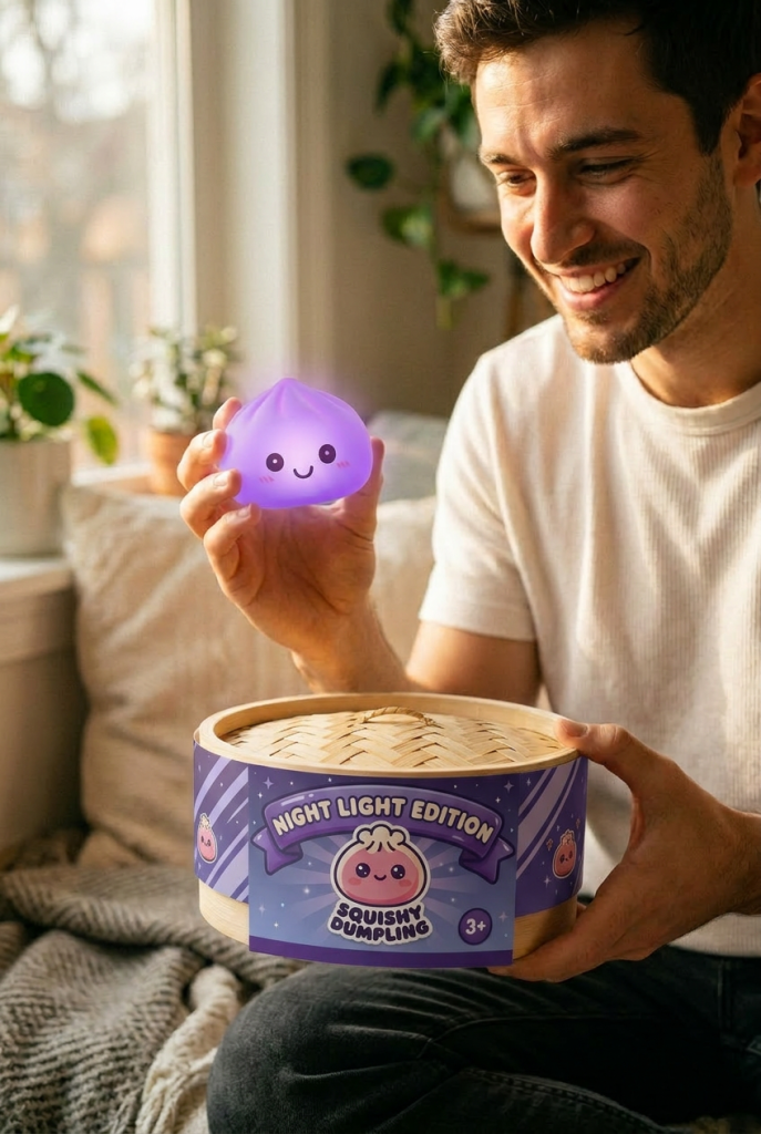 Mystery Squishy Dumpling Luminoso con su cesta de vapor de bambú