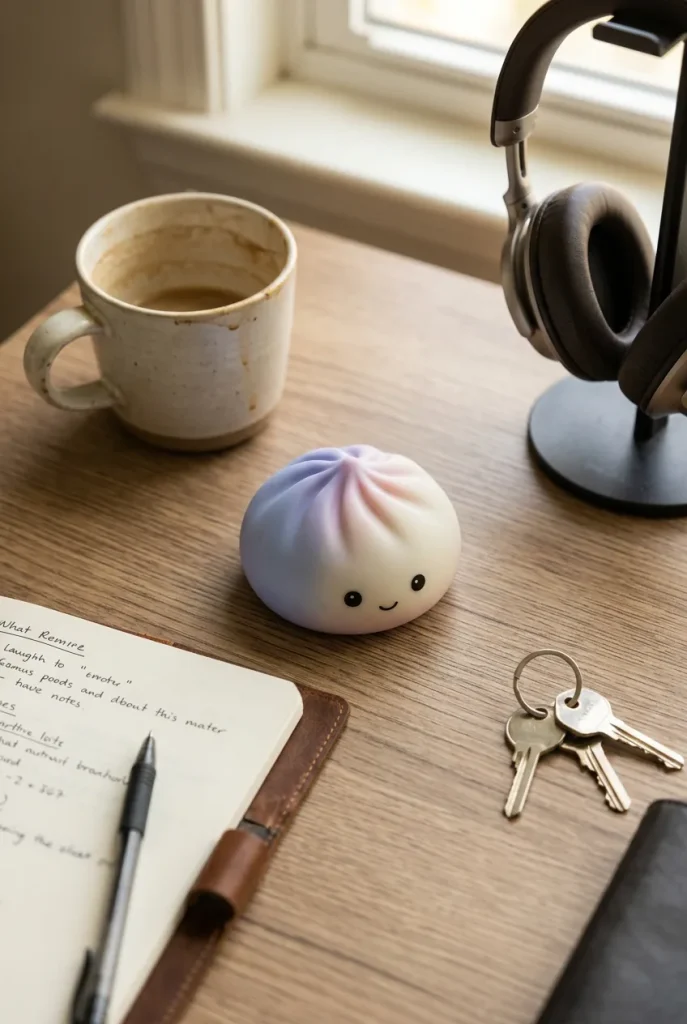 Mystery Squishy Dumpling Luminoso en un escritorio