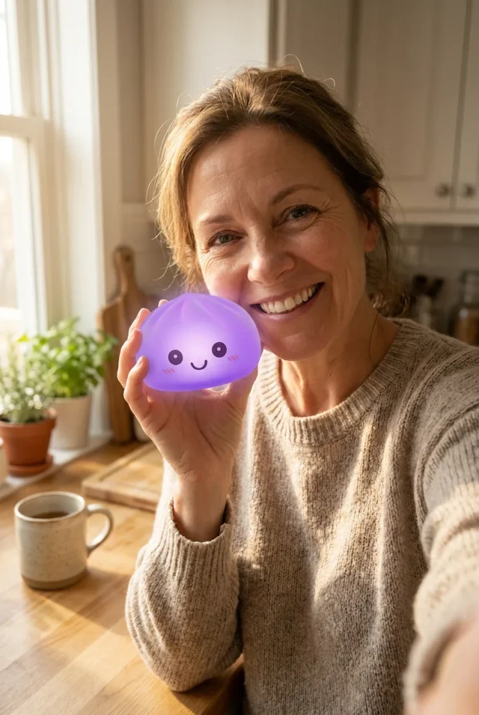 Mystery Squishy Dumpling Luminoso cerca de la cara