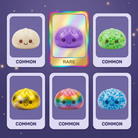 Mystery Squishy Dumpling Luminoso — tabla de rarezas (común, raro, ultra raro)
