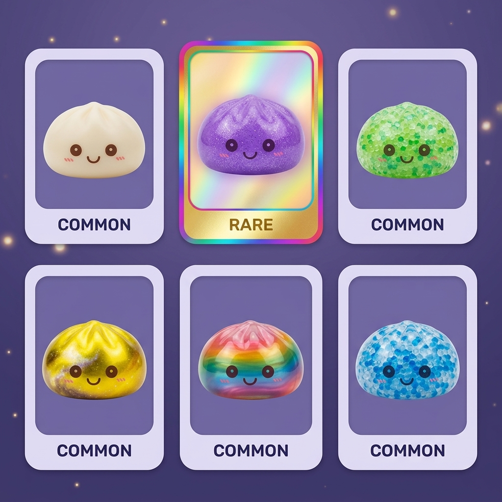 Mystery Squishy Dumpling Luminoso — tabla de rarezas (común, raro, ultra raro)