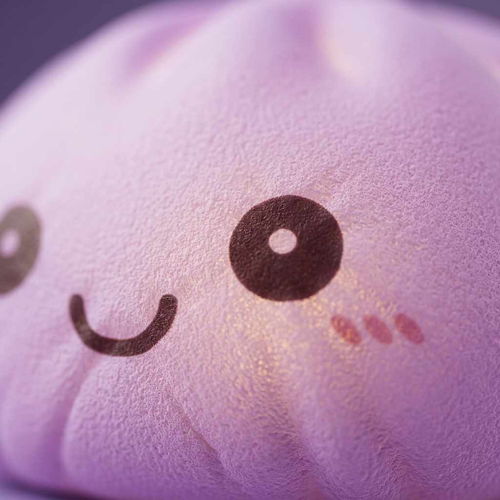 Mystery Squishy Dumpling Luminoso — primer plano macro de la textura