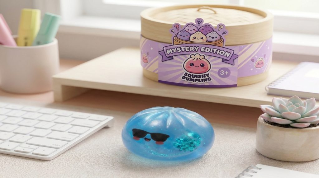 Mystery Dumpling Squishy Edición Verano en un ambiente de escritorio