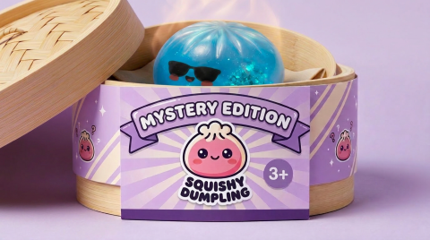 Mystery Dumpling Squishy Edición Verano en su cesta de vapor de bambú
