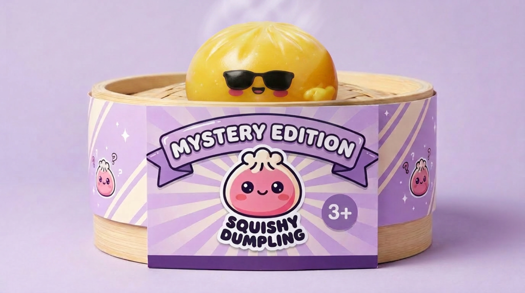 Mystery Dumpling Squishy Gafas de Sol en su cesta de vapor de bambú