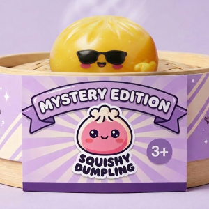 Mystery Dumpling Squishy Gafas de Sol en su cesta de vapor de bambú