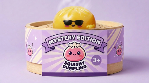 Mystery Dumpling Squishy Gafas de Sol en su cesta de vapor de bambú