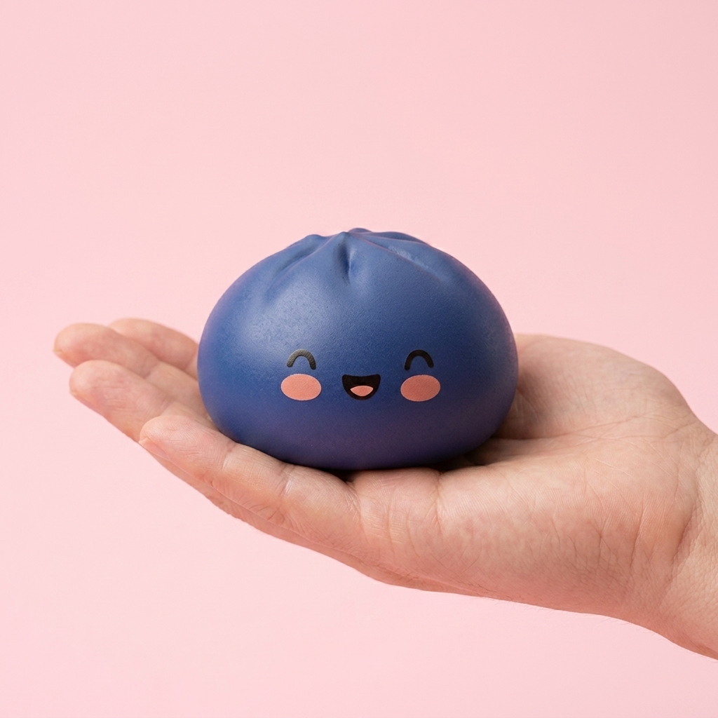 Navy Dumpling Squishy Azul Marino Medianoche en la mano, tamaño real