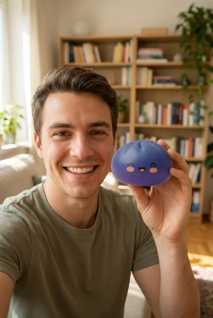 Navy Dumpling Squishy Azul Marino Medianoche cerca de la cara