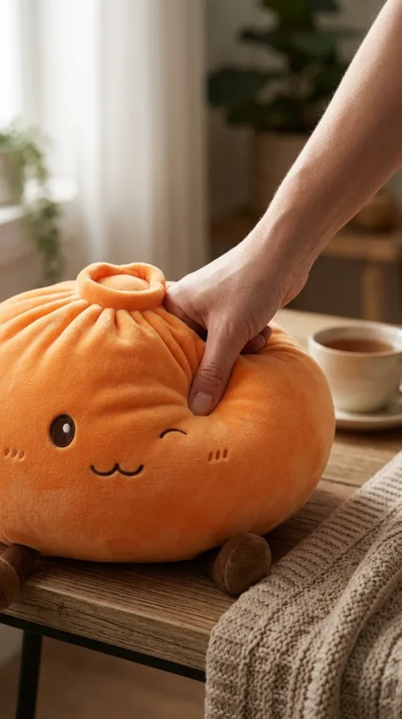 Giant Dumpling Squishy Naranja de Peluche apretado entre los dedos