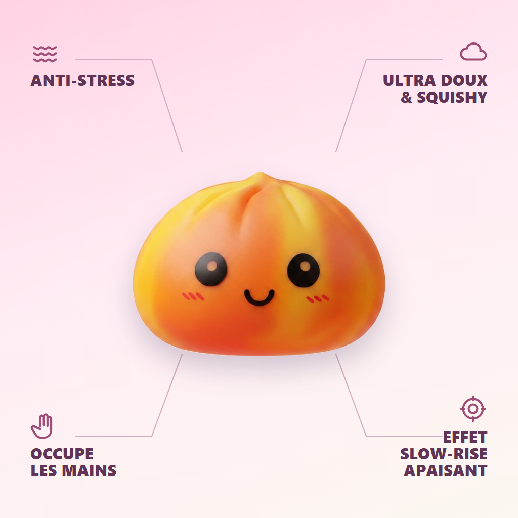 Squishy Dumpling Tie Dye Naranja Atardecer — antiestrés, ultra blando, efecto slow-rise