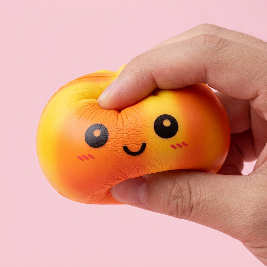 Squishy Dumpling Tie Dye Naranja Atardecer — efecto slow-rise, la espuma recupera su forma